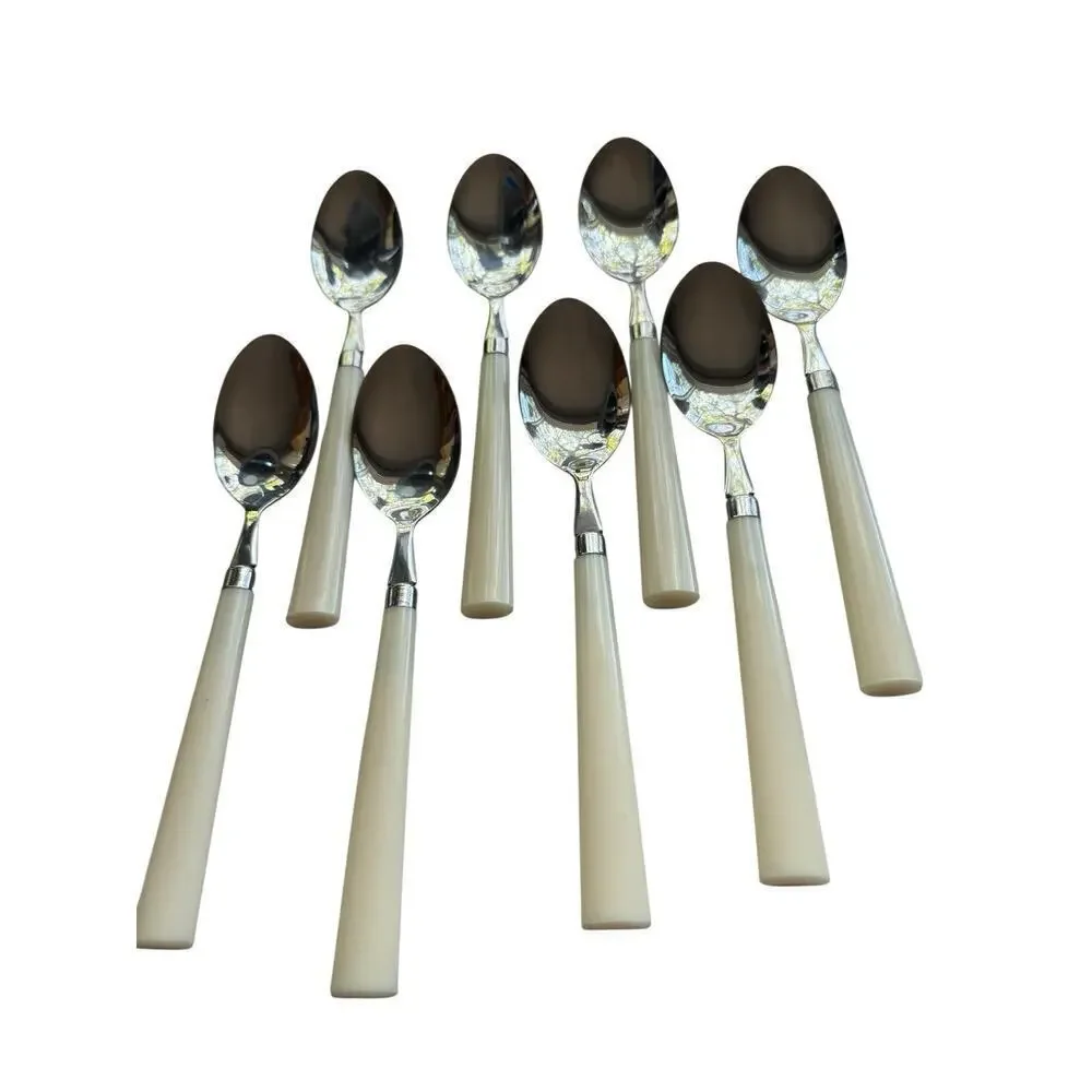 Vintage Cream Colored Plastic Handle Tablespoons 8 Pieces Made Taiwan 1970's